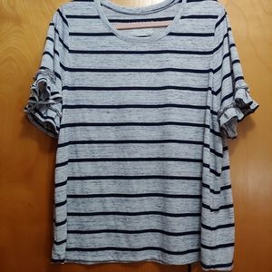 Striped Tee With Ruffle Trim Short Sleeves 18/